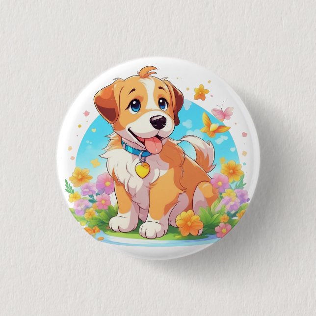 Cute Puppy Dog  Button (Front)