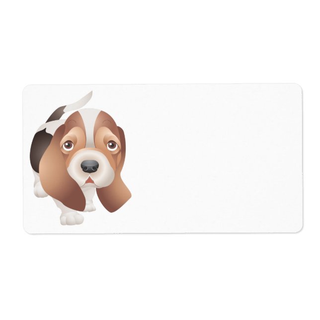 Cute Puppy Dog Cartoon Basset Hound Label (Front)