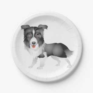 Cute Puppy Dog Cartoon Border Collie Party Paper Plates