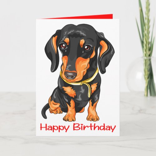 Cute Puppy Dog Cartoon Dachshund Birthday Card