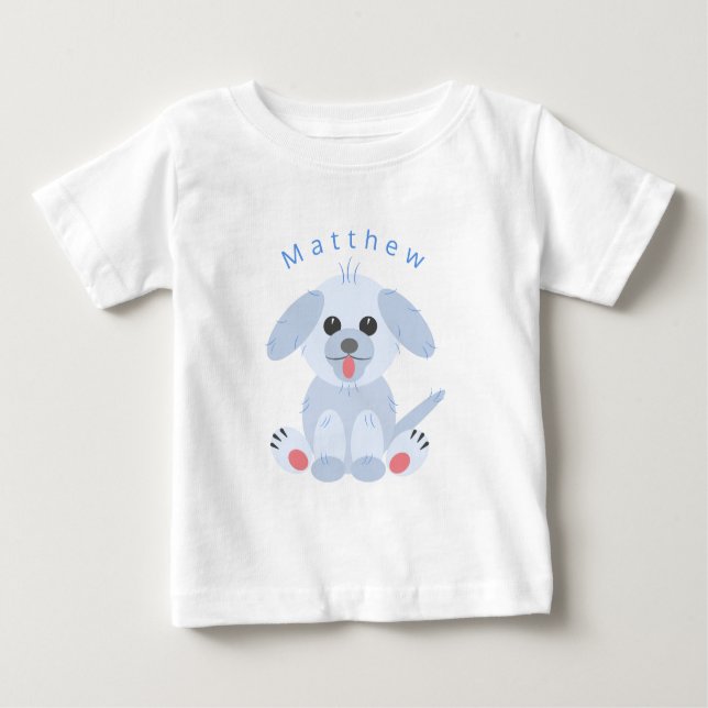 Cute Puppy Dog Cartoon Personalized Pink Pastel Baby T-Shirt (Front)