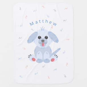 Cute Puppy Dog Cartoon Pink Pastel Personalized Baby Blanket
