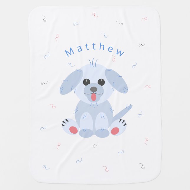 Cute Puppy Dog Cartoon Pink Pastel Personalized Baby Blanket (Front)