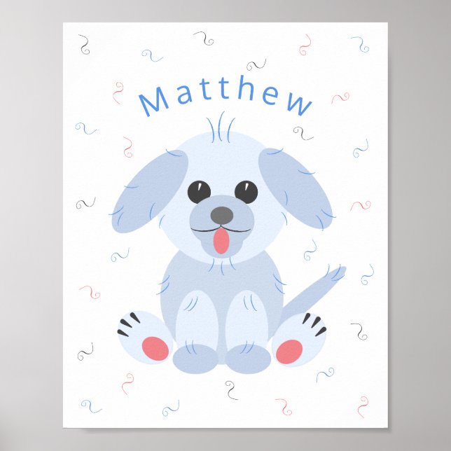 Cute Puppy Dog Cartoon Pink Pastel Personalized Poster (Front)