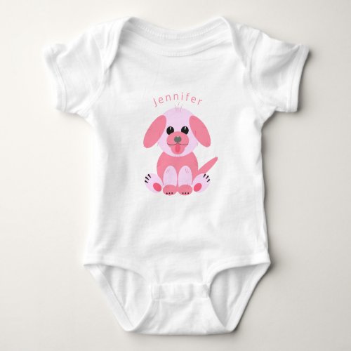 Cute Puppy Dog Cartoon Pink Personalized Baby Girl Baby Bodysuit