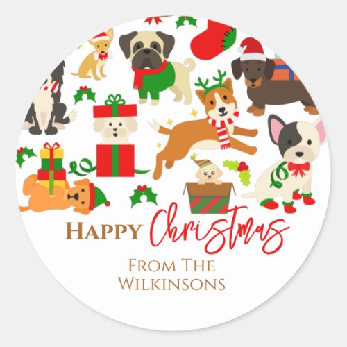 Cute Puppy Dog Christmas Classic Round Sticker