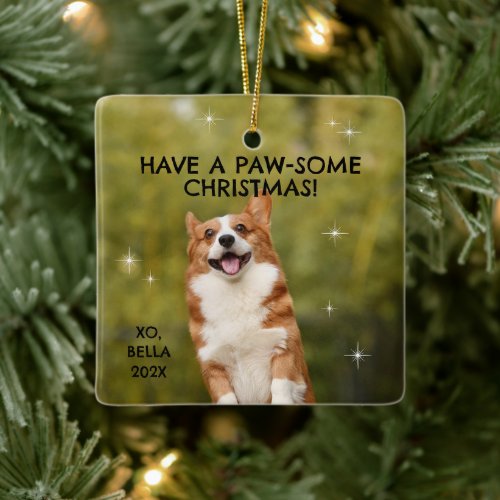 Cute Puppy Dog Christmas Keepsake Pet Photo  Ceramic Ornament