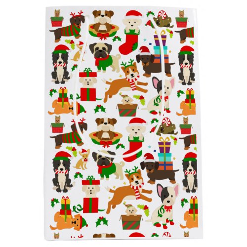 Cute Puppy Dog Christmas Medium Gift Bag