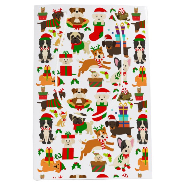 Cute Puppy Dog Christmas Medium Gift Bag (Front)