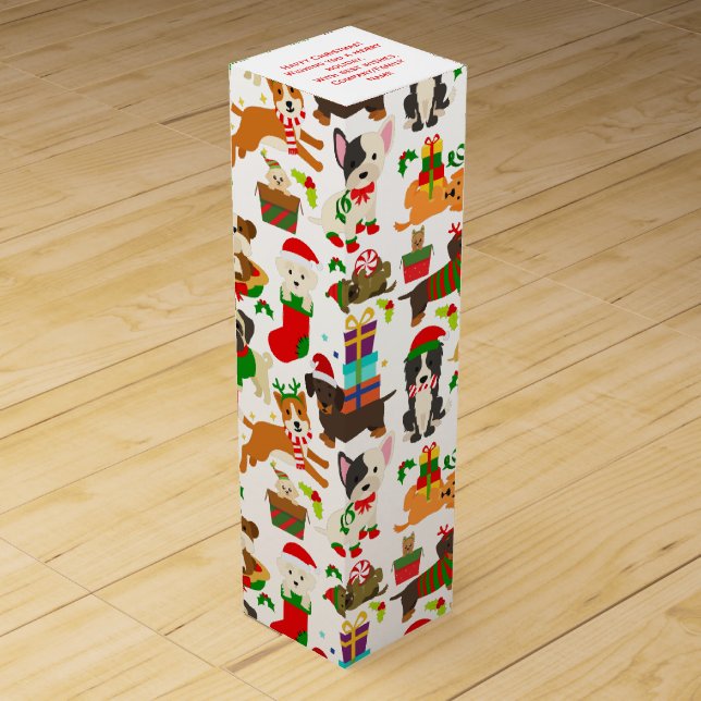 Cute Puppy Dog Christmas Wine Box (Front)