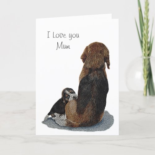 cute puppy dog cuddling mum card