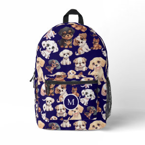 Cute Puppy Dog Dark Blue Printed Backpack