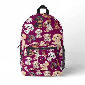 Cute Puppy Dog Dark Pink Printed Backpack
