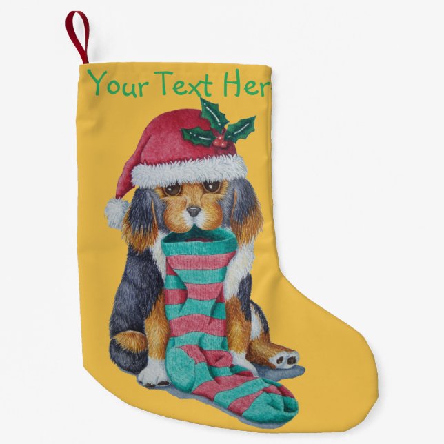 cute puppy dog dressed for christmas small christmas stocking (Front)