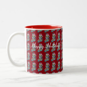 cute puppy dog dressed for christmas Two-Tone coffee mug