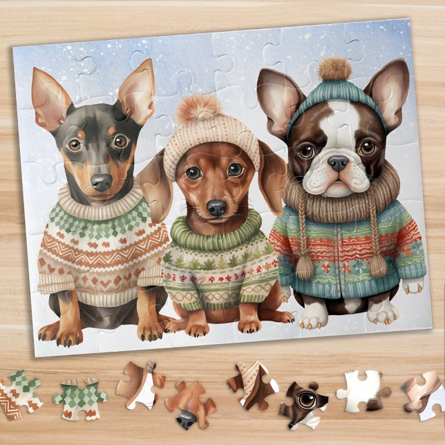 Cute Puppy Dog Festive Winter Puppies Christmas Jigsaw Puzzle (Creator Uploaded)