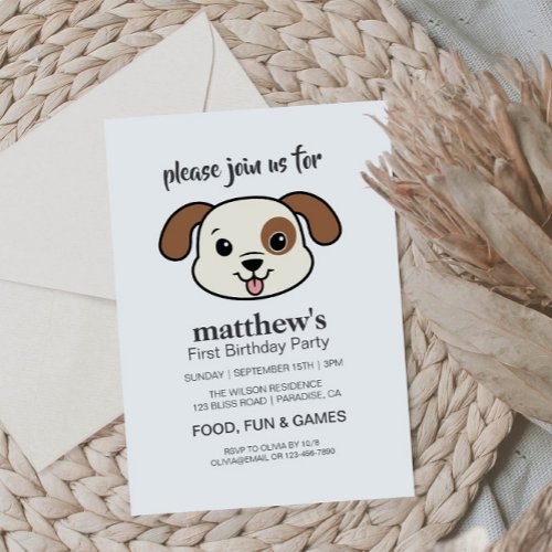 Cute Puppy Dog First Birthday Invitation