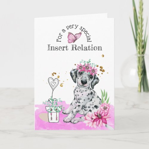 Cute puppy dog floral heart birthday girls party card