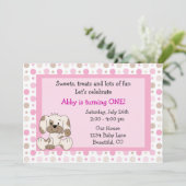 Cute Puppy Dog Girls 1st Birthday Pink Invite (Standing Front)