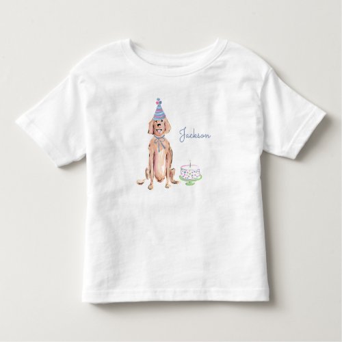 Cute Puppy Dog Golden Retriever 1st Birthday Cake Toddler T_shirt