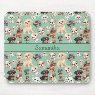 Cute Puppy Dog Green Mouse Pad