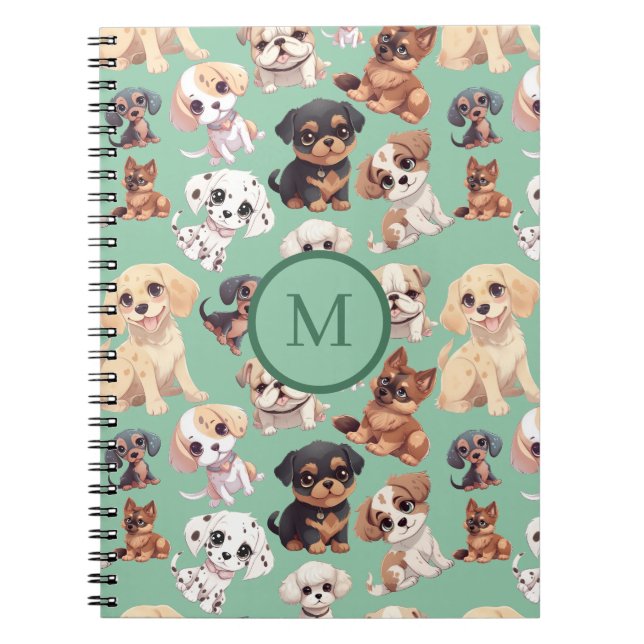 Cute Puppy Dog Green Notebook (Front)