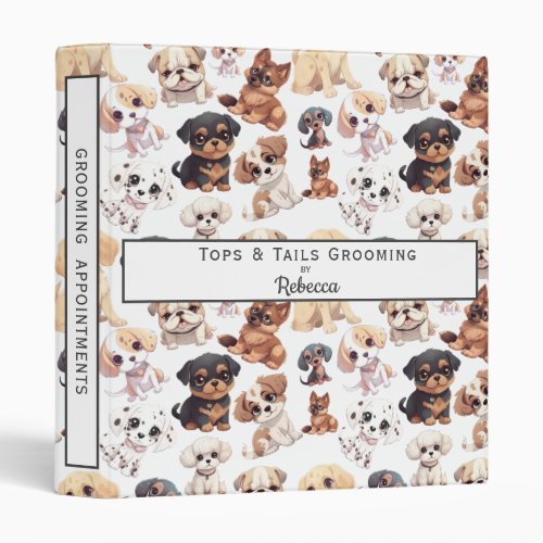 Cute Puppy Dog Grooming Business 3 Ring Binder
