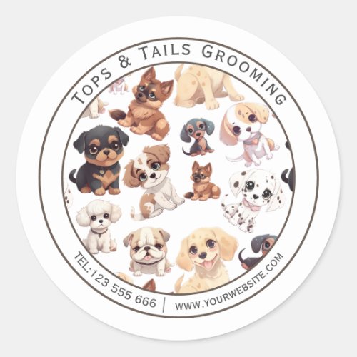 Cute Puppy Dog Grooming  Business Classic Round Sticker