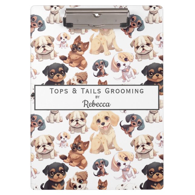 Cute Puppy Dog Grooming Business Clipboard (Front)