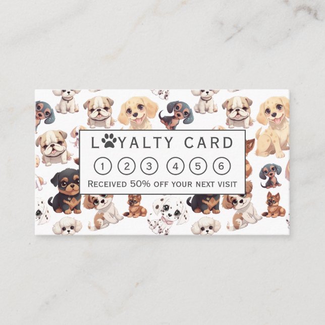 Cute Puppy Dog Grooming  Loyalty Card (Front)