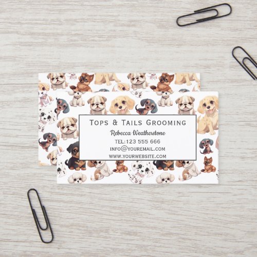 Cute Puppy Dog Grooming with QR Codes Business Card