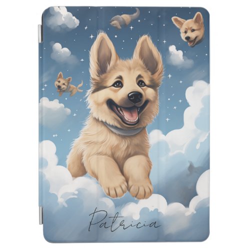 Cute Puppy Dog Illustration German Shepherd in Sky iPad Air Cover