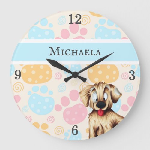 Cute Puppy Dog Illustration Nursery Large Clock