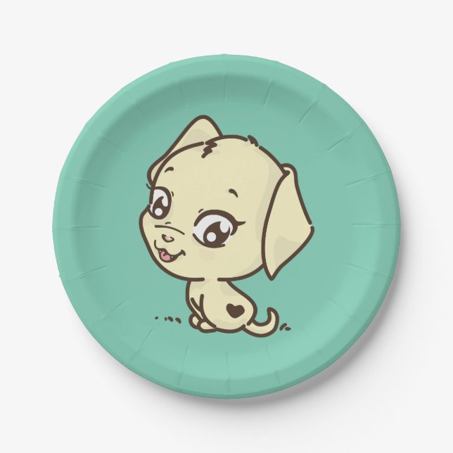 Cute Puppy Dog Illustration Paper Plates (Front)