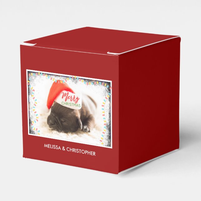 Cute Puppy Dog in a Red Santa Hat Christmas Favor Boxes (Front Side)