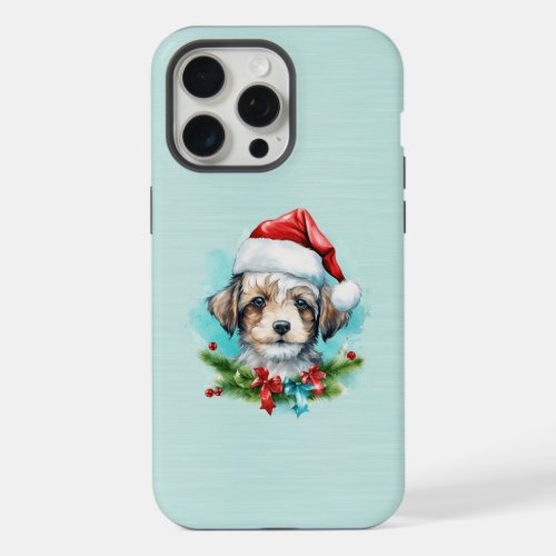 Cute Puppy Dog In A Santa Hat iPhone 15 Pro Max Case