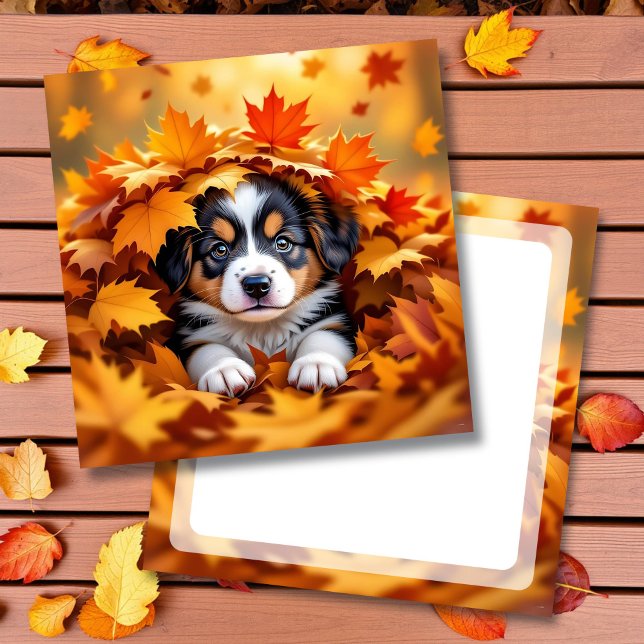 Cute Puppy Dog in Fall Leaves Note Card (Creator Uploaded)