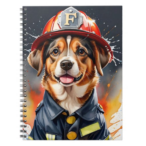 Cute Puppy Dog in Firefighter Uniform Watercolor Notebook