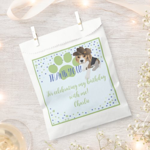 Cute Puppy Dog in Hat with Paw Blue Green Birthday Favor Bag