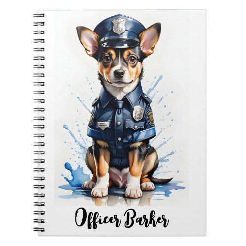 Cute Puppy Dog in Police Uniform Watercolor Notebook