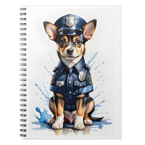 Cute Puppy Dog in Police Uniform Watercolor Notebook