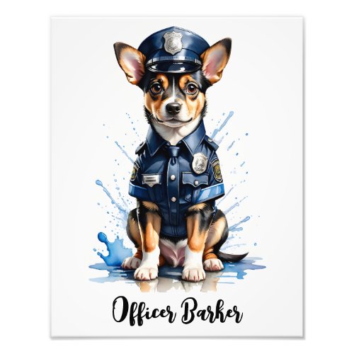 Cute Puppy Dog in Police Uniform Watercolor Photo Print