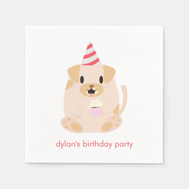 Cute Puppy Dog Kids Birthday Party Napkins (Front)