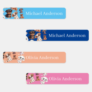 Cute Puppy Dog Kids Name Labels