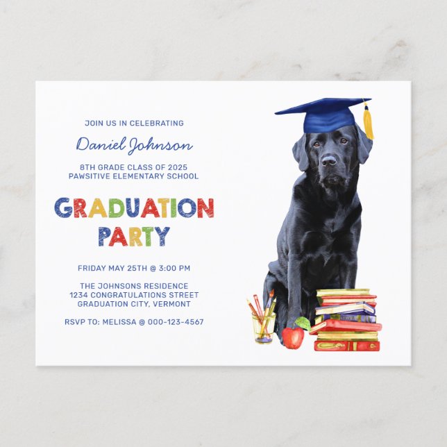 Cute Puppy Dog Kids School Graduation Party Invitation Postcard (Front)