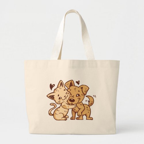 Cute Puppy Dog Kitten Love Cartoon Kitty Cat Large Tote Bag