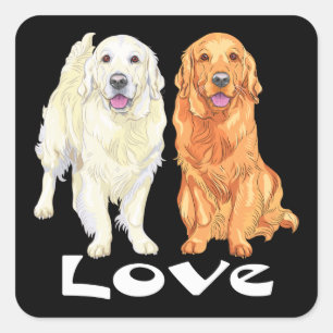 Cute Puppy Dog Love Cartoon Golden Retriever Square Sticker