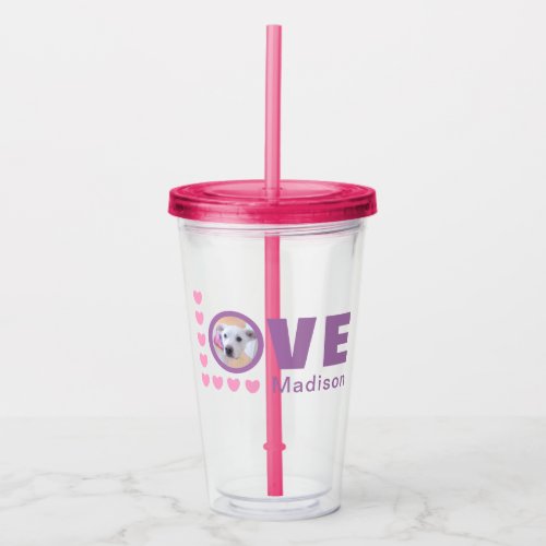 Cute Puppy Dog Love Hearts Valentines Day Lavender Acrylic Tumbler