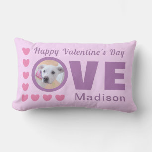 Cute Puppy Dog Love Hearts Valentines Day Lavender Lumbar Pillow