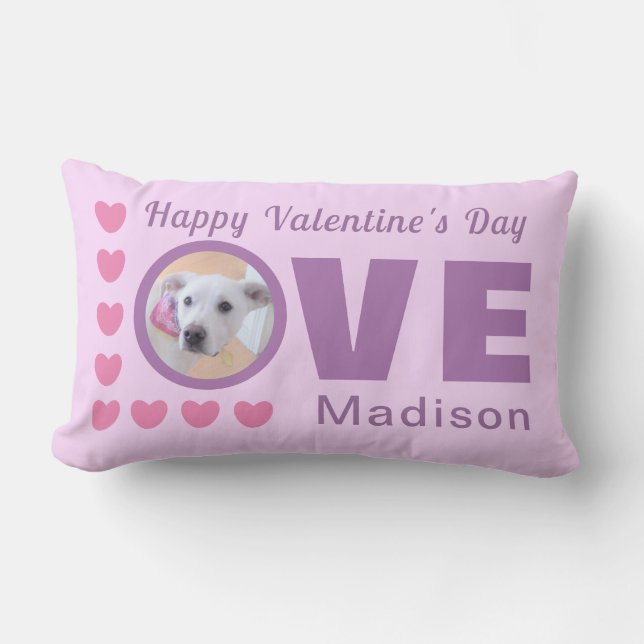 Cute Puppy Dog Love Hearts Valentines Day Lavender Lumbar Pillow (Front)